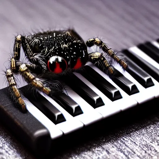 Prompt: a jumping spider pressing his tiny keyboard keys, by pixar, macro lens, iridescent, character concept art grid