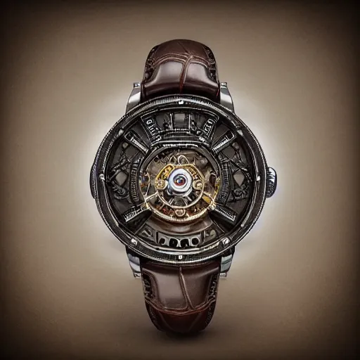 Prompt: “a highly intricate tourbillon watch, steampunk style, extreme detail, 3D render, octane 3D, studio lighting, 8K”