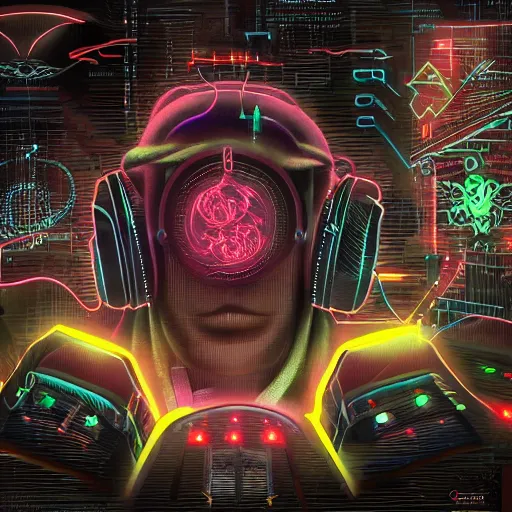 Image similar to cyberpunk cthulhu with headphones playing synthesizers, lights, lasers, music, highly detailed, realistic,