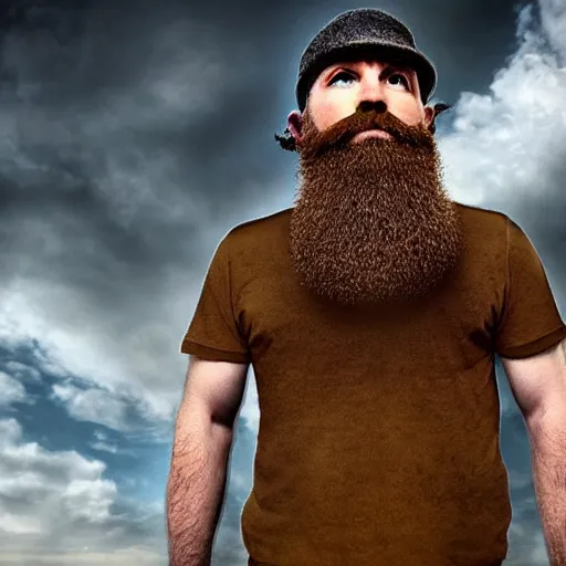 Image similar to bearded builder, HD, dramatic, surrealism