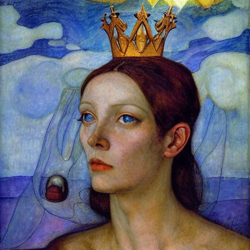 Prompt: the android in her iron crown after the storm, by Annie Swynnerton and Diego Rivera, symbolist, dramatic lighting, elaborate geometric ornament, Art Brut ,god rays, soft cool colors,smooth, sharp focus, extremely detailed, Adolf Wölfli