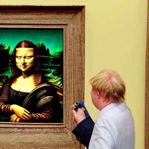 Prompt: Boris Johnson licking a painting of the Mona Lisa