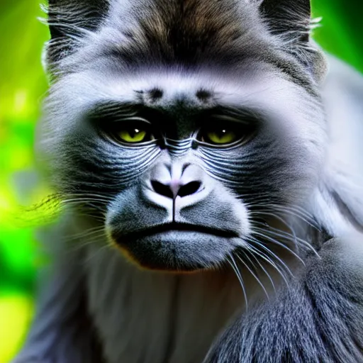 Image similar to a feline cat - gorilla - hybrid, animal photography