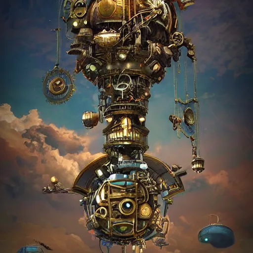 Image similar to flying city in a mechanical flower, sky, steampunk, fantasy art, steampunk, masterpiece, octane