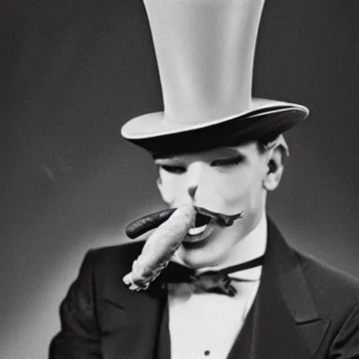 Image similar to Photograph of a gecko in a top hat smoking a cigar, holding a martini
