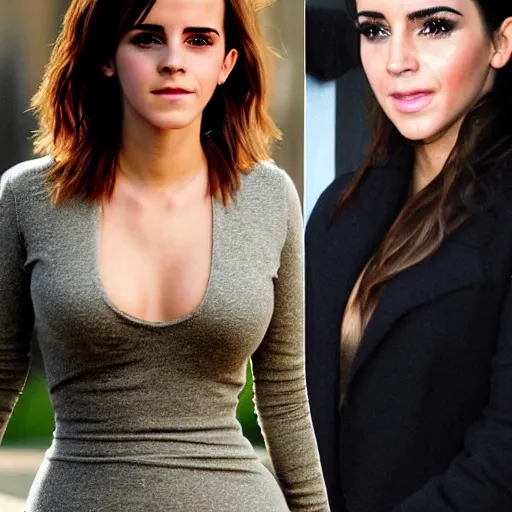 Image similar to emma watson mixed with kim kardashian, 5 0 - 5 0 mixture