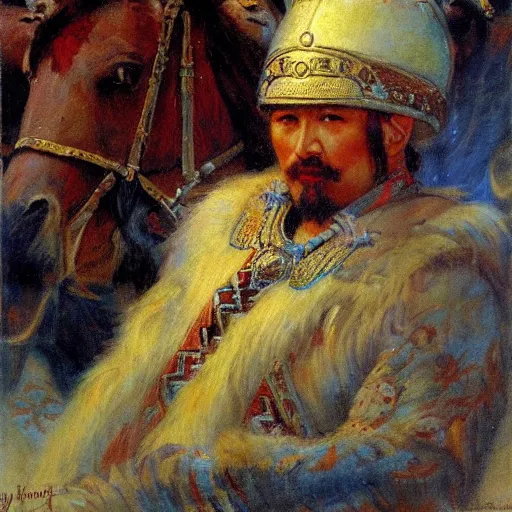 Image similar to ghenghis khan painted by gaston bussiere