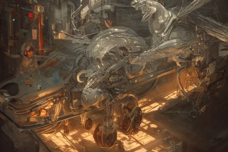 Image similar to hyperrealistic photography of a machine entering a Pegasus host in the style of Jin Kagetsu, James Jean and wlop, highly detailed, sharp focus, intricate concept art, digital painting, ambient lighting, 4k, artstation