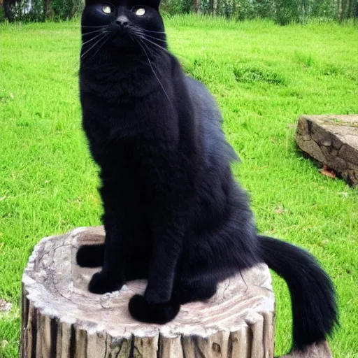 Image similar to Master Zorro, a long haired black cat, looking over his domain of peasants