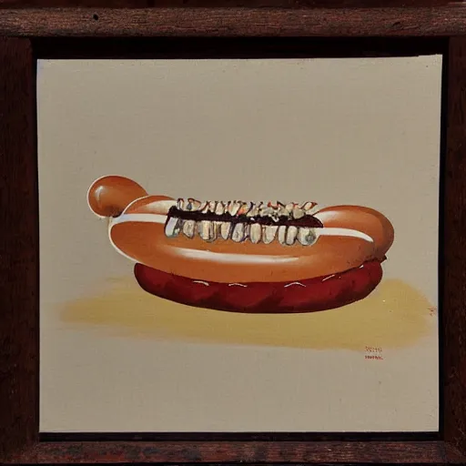 Image similar to high quality vintage brush painting of hot dog and coke by isami kondo