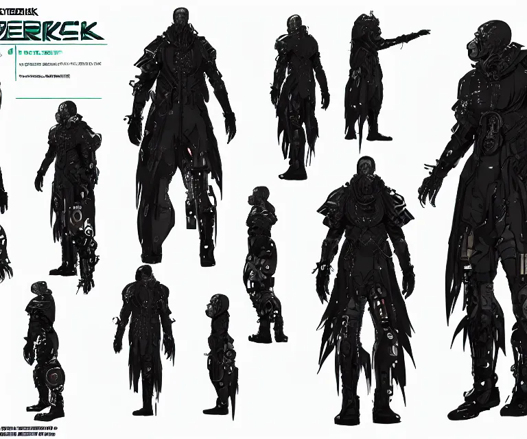 Image similar to Cyberpunk god, artstation character reference sheet