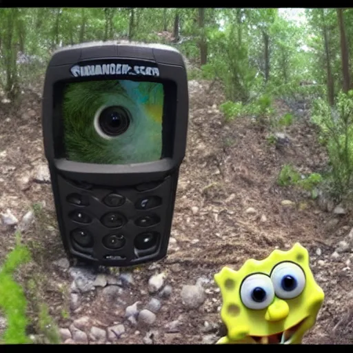 Image similar to trail cam footage of SpongeBob squarepants