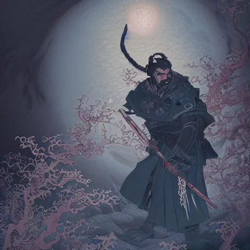 Prompt: detailed,4k,artstation,a samurai by Seb McKinnon hokusai greg rutkowski