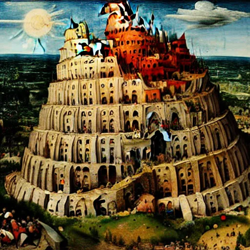 Prompt: the tower of babel by pieter bruegel the elder