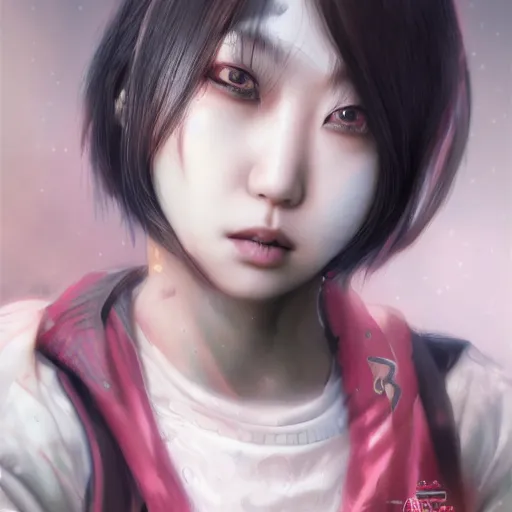 Image similar to detailed realistic korean female character cyberpunk, realistic, art, beautiful, 4K, artstation, detailed, punk, looking straight forward, realistic eyes