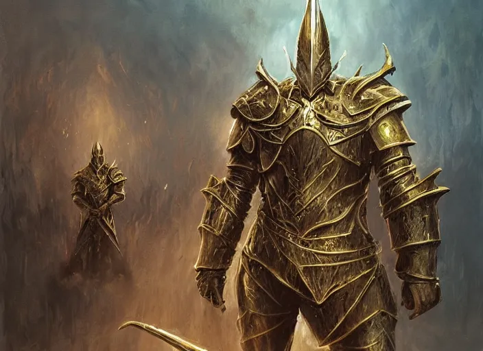 Image similar to royal knight in golden sun ornamented armor concept, beksinski, age of sigma art, frank franzetta, ruan jia, dark soul armor concept, trending on artstation, wayne barlowe, adrian smith fantasy art, elden ring art, the hobbit art, lord of the ring art, infinity blade armor