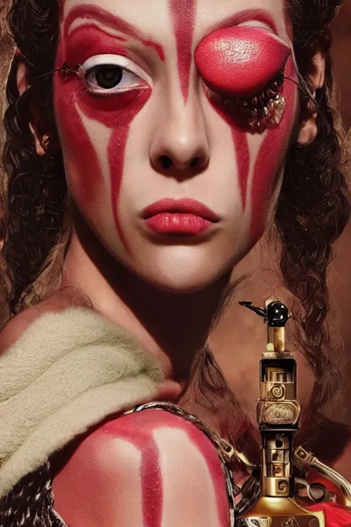 Image similar to dolce & gabbana campaign featuring jar jar binks as a female cowgirl, long eyeslashes, huge juicy lips, big seductive eyes, unprocessed colors, # nofilter, realistic vfx simulation