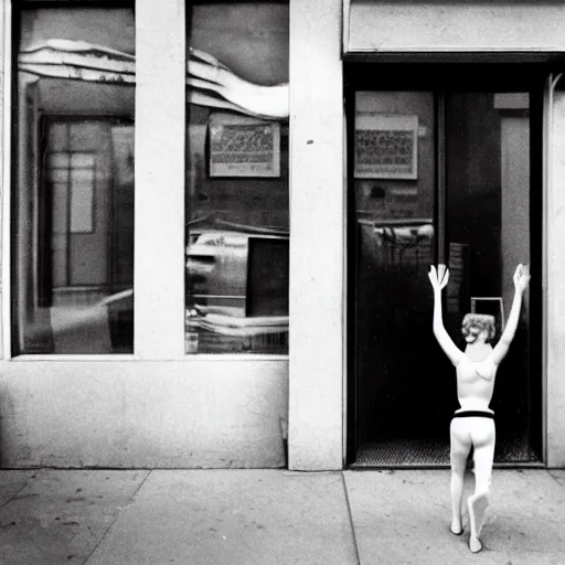 Image similar to detailed professional photographic portrait of young Sigourney Weaver wearing a white singlet and her cat moving apartment New York City 1983, building entrance way Art Deco,, cinematic feel, high octane