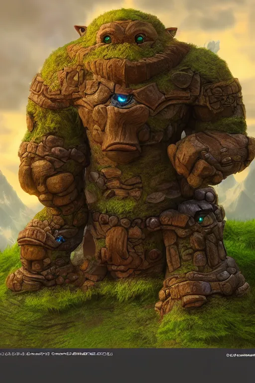 Image similar to zelda fantasy art giant golem troll wood rock greeble gemstone, global illumination ray tracing hdr fanart arstation by sung choi and eric pfeiffer and gabriel garza and casper konefal