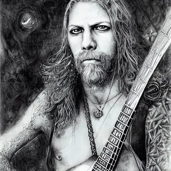 Image similar to a highly detailed portrait of duane allman in the style of luis royo.