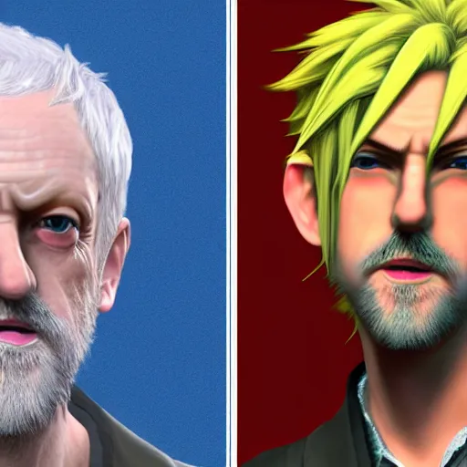 Prompt: jeremy corbyn dressed as cloud strife, highly detailed, concept art