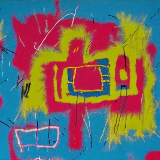 Prompt: wrinkled glowing radioactive electron microscope zoomed in to pastel fabric, jean - michel basquiat