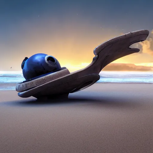 Image similar to 8 k hd detailed octane render of an alien spaceship crashed on a beach