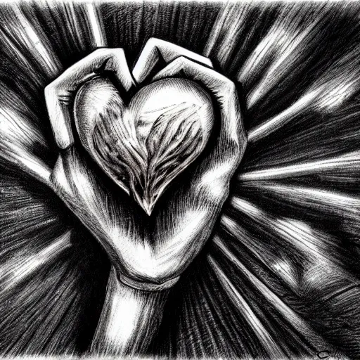 Image similar to hands ripping a heart into pieces, sadness, dark ambiance, concept by Godfrey Blow, featured on deviantart, drawing, sots art, lyco art, artwork, photoillustration, poster art