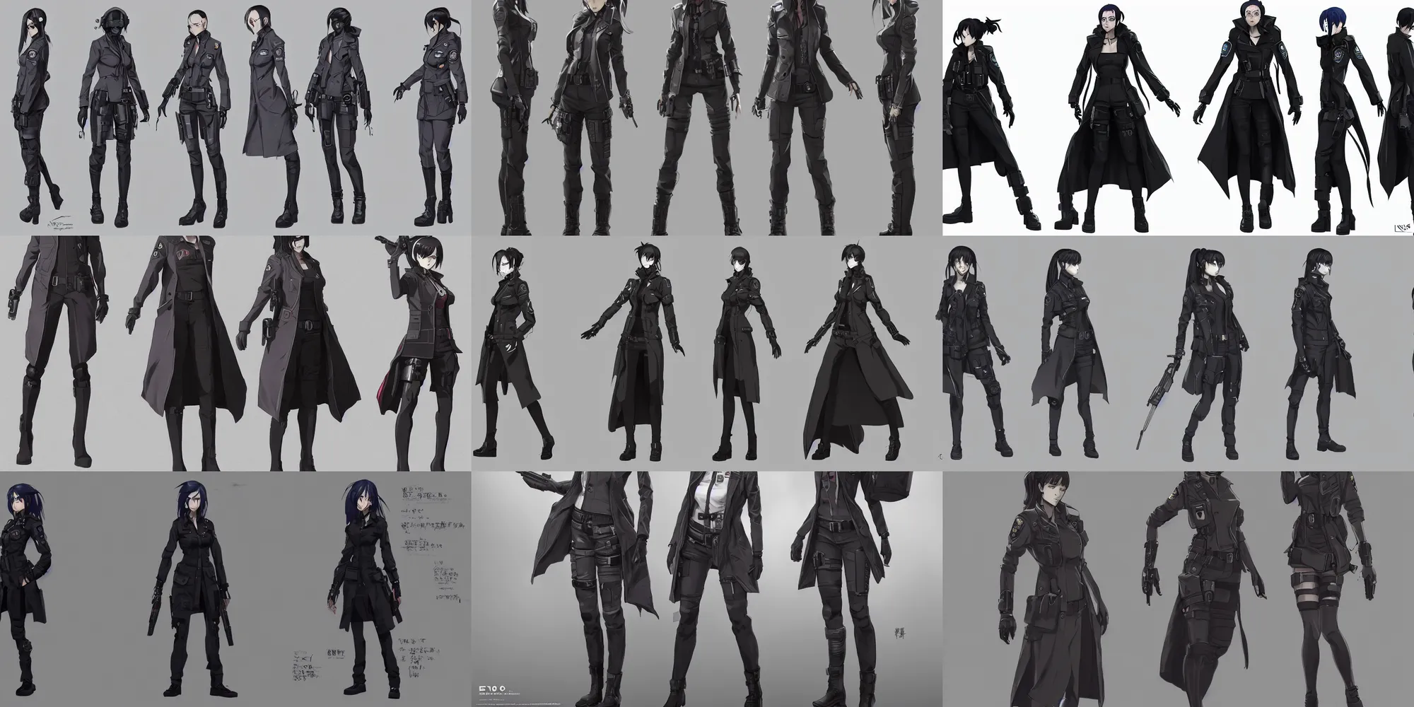 Prompt: detailed realistic full body cyberpunk police detective wearing trench coat female character concepts by senior concept artist, in the anime film ergo proxy, featured on artstation, anime aesthetic