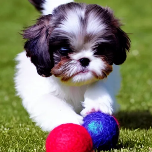 Image similar to cute shih tzu puppy playing with a wool ball