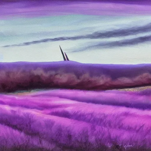 Image similar to tornado in the distance in a landscape, purple background