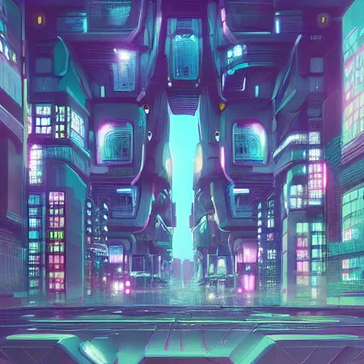 Image similar to a beautiful ultradetailed painting of a futuristic city center, trending on artstation3, art by beeple, art by hayao miyazaki