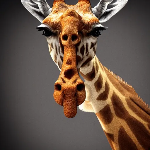 Prompt: a photorealistic picture of a giraffe eating an ear of a bear, trending on art station, octane render