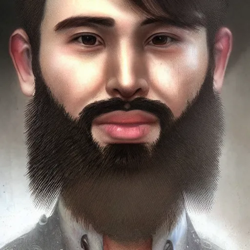 Prompt: of male portrait. creative. asian, inquisitive, beard, sarcastic. contrary. big. high details, photorealistic. artstation trending.