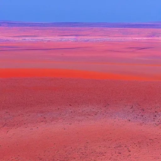 Prompt: A photograph of a barren desert, blue-red-pink-orange-purple