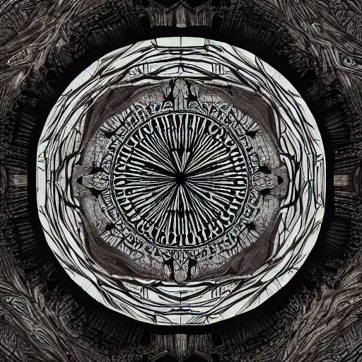 Image similar to woodcut alien forest mandala, hyper realistic, ultra detailed, epic, rococco, filigree, octane, unreal engine, 3 d render # unreal engine