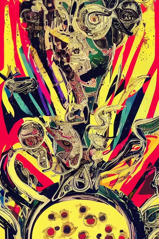 Image similar to youre from your father worm. symmetrical anatomy, coloured comic, baroque, pop art, hyperdetailed, without duplication, art by mimmo rotella and roy lichtenstein and andy warhol and vinicius gud and gustavo zambelli, intricate, trending artstation, dribble popular.