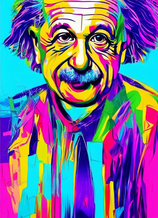 Prompt: portrait of albert einstein, vivid, intricate, highly detailed, smooth, digital illustration by francoise nielly