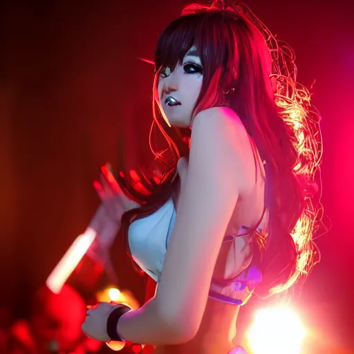 Image similar to anime diva performing on stage, cold backlit