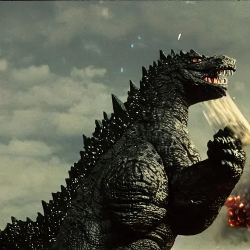 Image similar to godzilla using a birthday hat, destroying tokio, epic, incredible