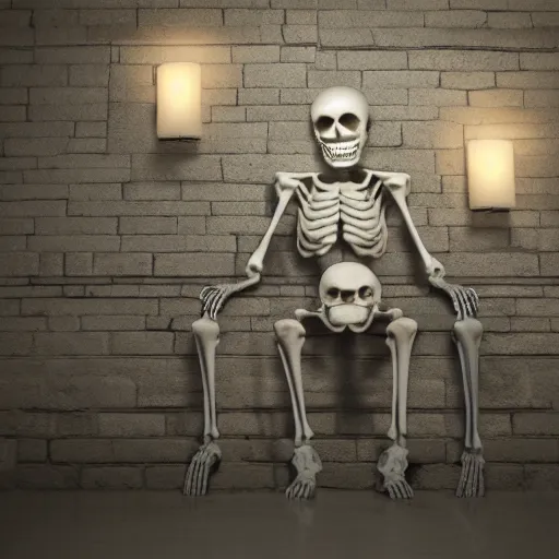 Prompt: skeletons in a wall, octane render, 8k, volumetric lighting,
