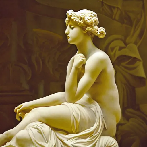 Image similar to close - up of a girl in a temple, film still by wes anderson, depicted by canova, by leon battista alberti, limited color palette, very intricate, art nouveau, highly detailed, lights by hopper, soft pastel colors, minimalist