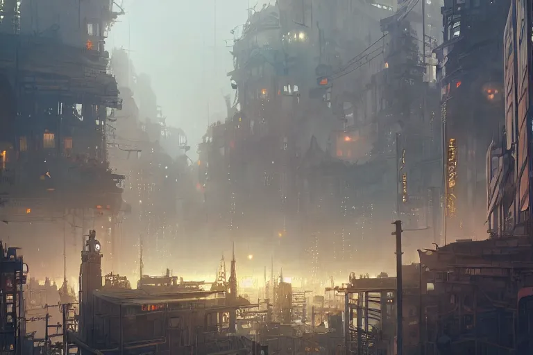 Image similar to concept art of a dieselpunk city, key visual, ambient lighting, highly detailed, digital painting, artstation, concept art, sharp focus, by makoto shinkai and akihiko yoshida and hidari and wlop