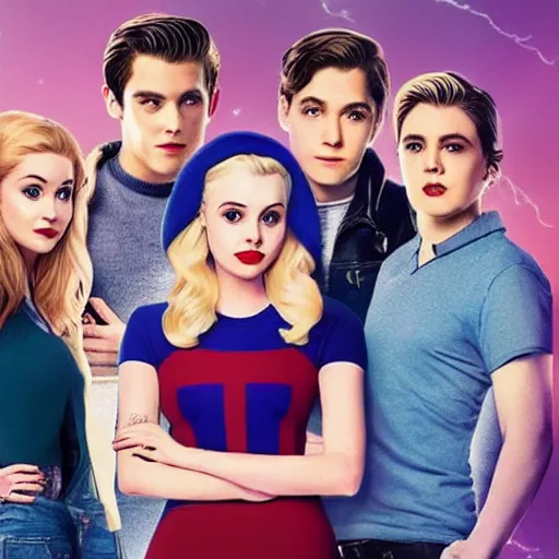 Prompt: Archie Andrews, Betty Cooper, Jughead Jones and Veronica Lodge