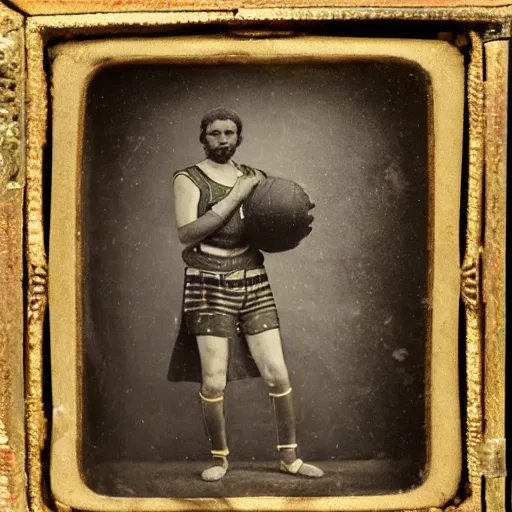 Image similar to Daguerreotype of a Byzantine warrior playing basketball