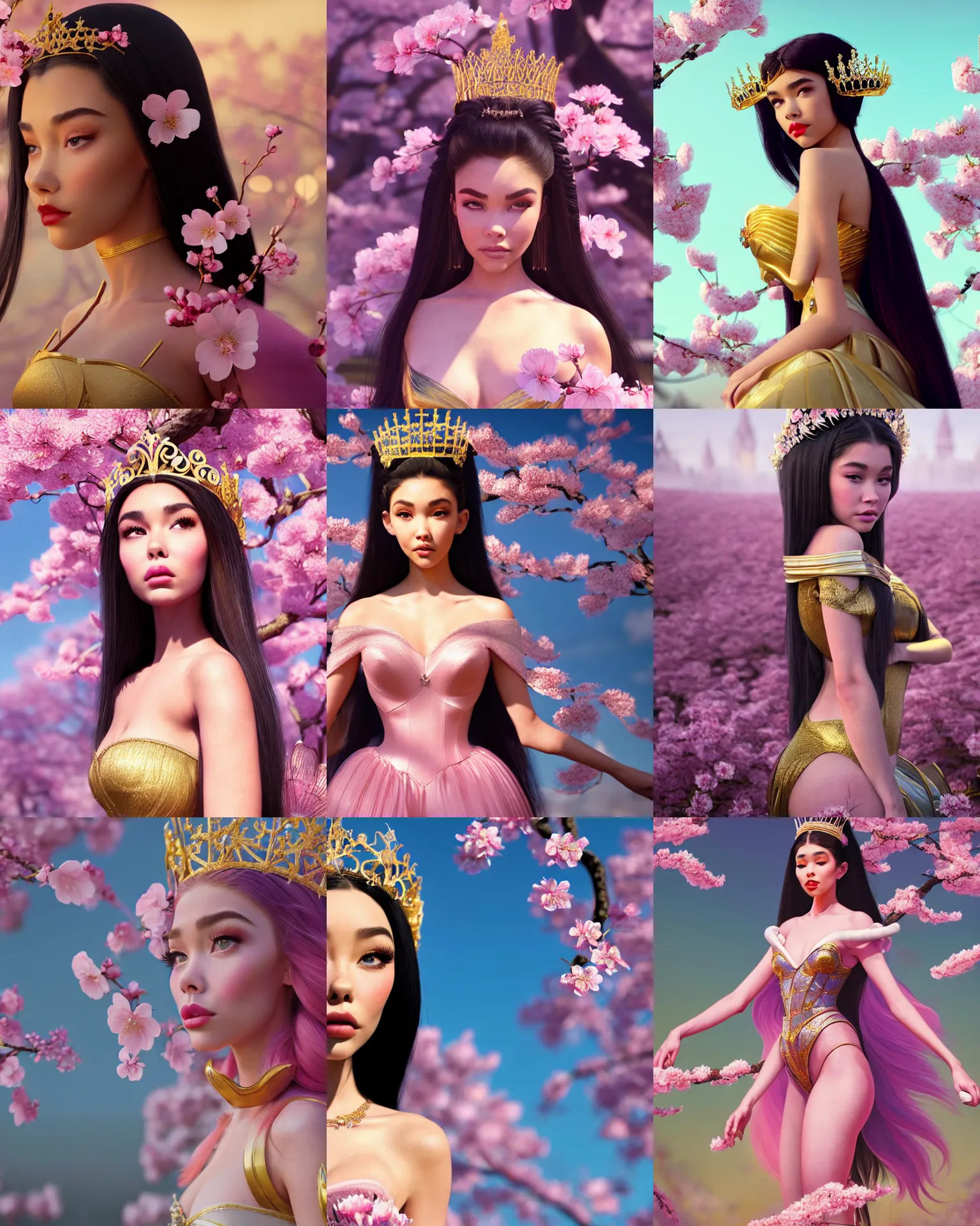 Prompt: madison beer as cherry blossom queen | jewelry | glamorous oily soft polished rich burlesque ornate modern | weta disney pixar movie still photo | hi - fructose, sci fi fantasy, golden ratio, smooth, octane render, sharp focus, artstation, concept art | beeple, rhads, rutkowski, artgerm, mucha, wlop, loish |