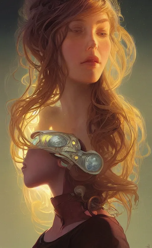 Prompt: portrait of a girl with the universe inside her head, filaments, surreal, intricate, headshot, highly detailed, digital painting, artstation, concept art, sharp focus, cinematic lighting, illustration, art by artgerm and greg rutkowski, alphonse mucha, cgsociety, science fiction