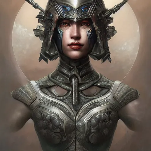 Image similar to porcelain in full warrior synthetic armor, soft painting of a curiosities graceful futuristic multidimensional carnival, perfectly detailed, symmetrical accurate intricate sensual features, highly detailed, artstation, sharp focus, tom bagshaw