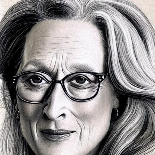 Prompt: “Meryl Streep portrait, Marisa Aragon Ware”