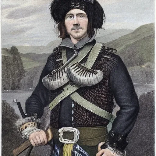 Image similar to a portrait of a Scottish laird wearing a balmoral, art